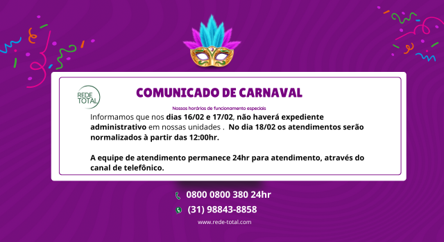 Horário especial Carnaval